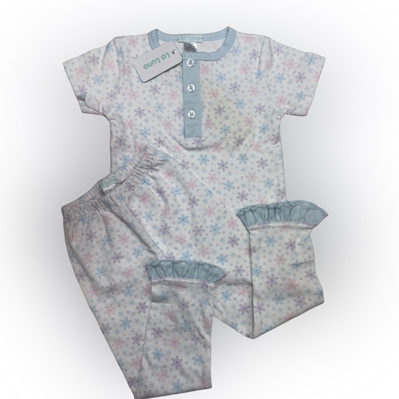NWT La Luna Pima Snowflake Ruffle Pant PJ Set - Picture 1 of 5